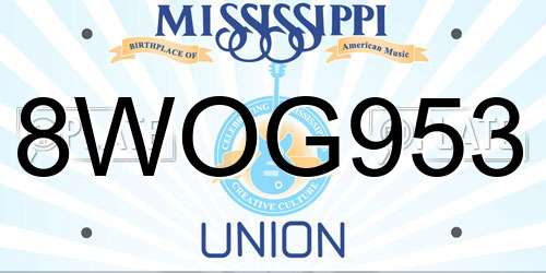 8WOG953 Mississippi License Plate