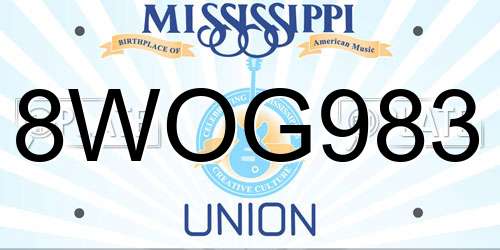 8WOG983 Mississippi License Plate