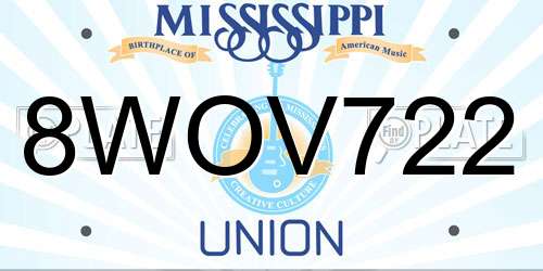 8WOV722 Mississippi License Plate