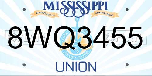 8WQ3455 Mississippi License Plate