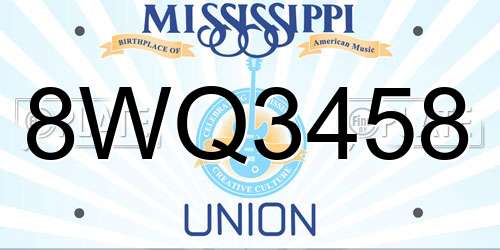 8WQ3458 Mississippi License Plate