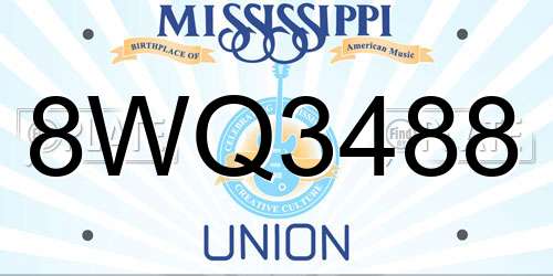 8WQ3488 Mississippi License Plate