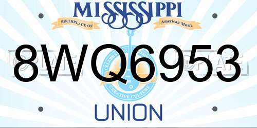 8WQ6953 Mississippi License Plate