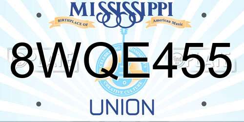 8WQE455 Mississippi License Plate