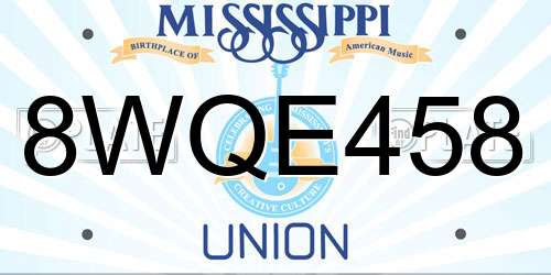 8WQE458 Mississippi License Plate
