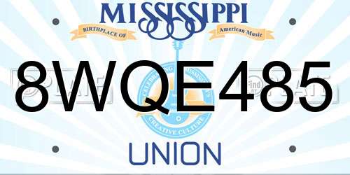 8WQE485 Mississippi License Plate