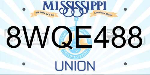 8WQE488 Mississippi License Plate