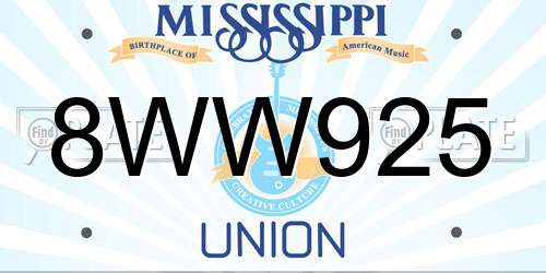8WW925 Mississippi License Plate