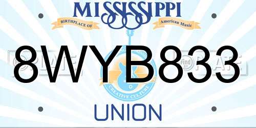 8WYB833 Mississippi License Plate