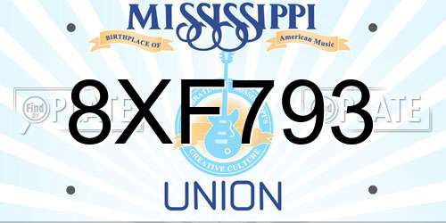 8XF793 Mississippi License Plate