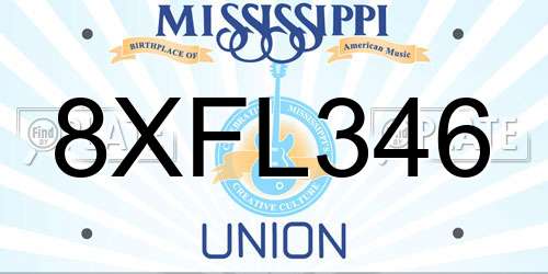 8XFL346 Mississippi License Plate