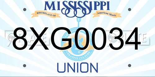 8XG0034 Mississippi License Plate