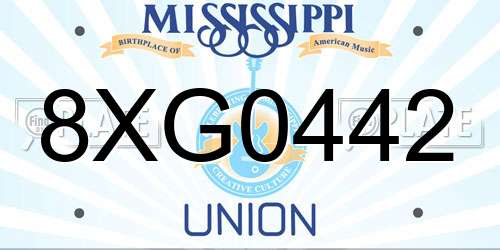 8XG0442 Mississippi License Plate