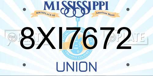 8XI7672 Mississippi License Plate
