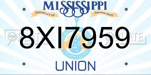 8XI7959 Mississippi License Plate