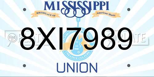 8XI7989 Mississippi License Plate