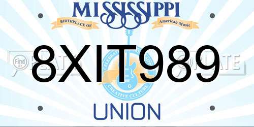 8XIT989 Mississippi License Plate