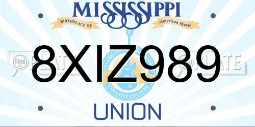 8XIZ989 Mississippi License Plate