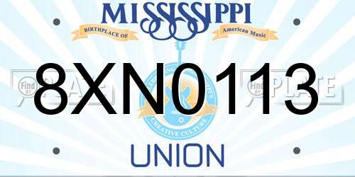 8XN0113 Mississippi License Plate
