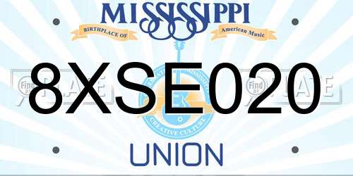8XSE020 Mississippi License Plate