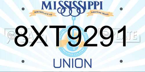 8XT9291 Mississippi License Plate
