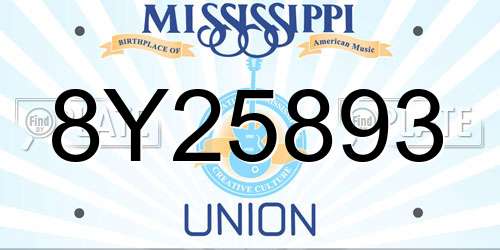 8Y25893 Mississippi License Plate