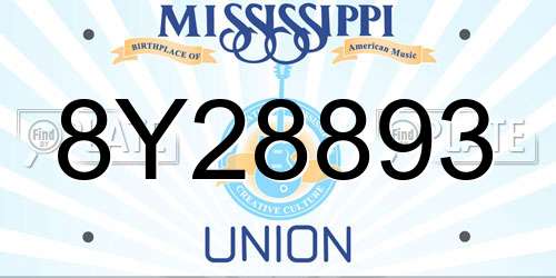 8Y28893 Mississippi License Plate