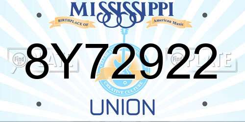 8Y72922 Mississippi License Plate