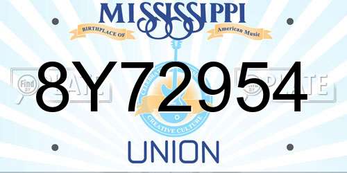 8Y72954 Mississippi License Plate