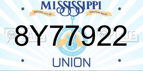 8Y77922 Mississippi License Plate