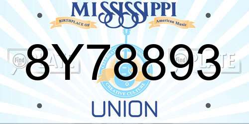8Y78893 Mississippi License Plate