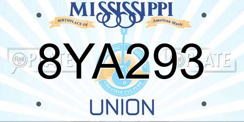 8YA293 Mississippi License Plate
