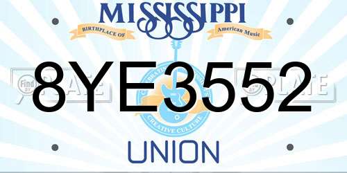 8YE3552 Mississippi License Plate