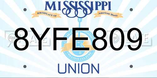 8YFE809 Mississippi License Plate