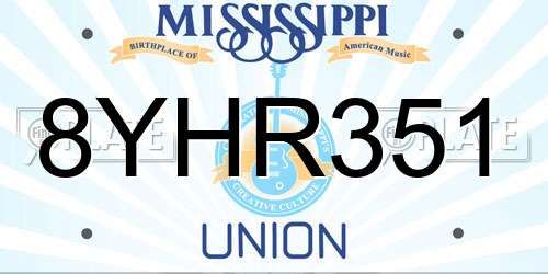 8YHR351 Mississippi License Plate