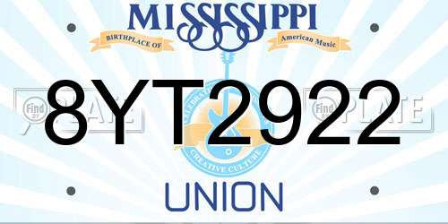 8YT2922 Mississippi License Plate