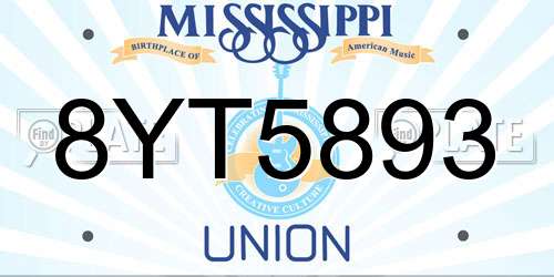 8YT5893 Mississippi License Plate