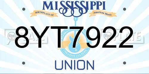 8YT7922 Mississippi License Plate