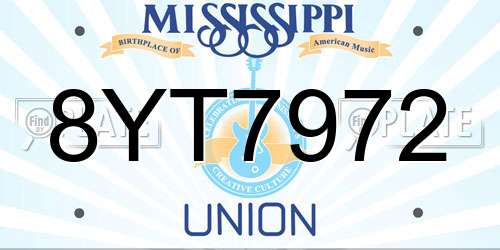 8YT7972 Mississippi License Plate
