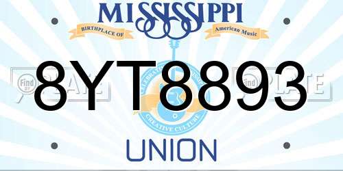 8YT8893 Mississippi License Plate