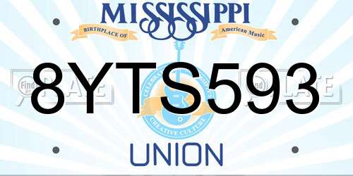 8YTS593 Mississippi License Plate