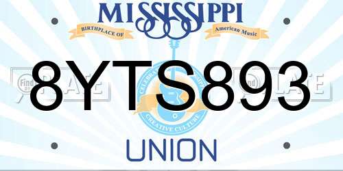 8YTS893 Mississippi License Plate