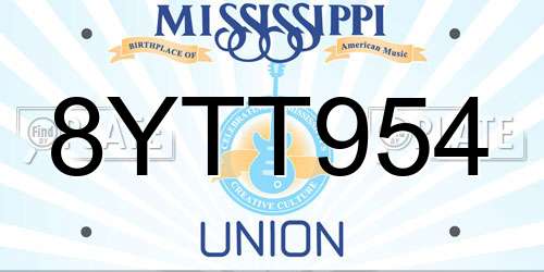 8YTT954 Mississippi License Plate