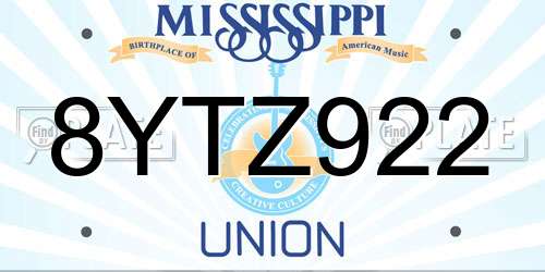 8YTZ922 Mississippi License Plate