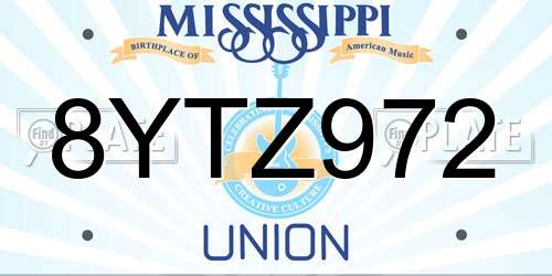 8YTZ972 Mississippi License Plate