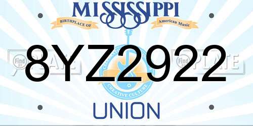 8YZ2922 Mississippi License Plate