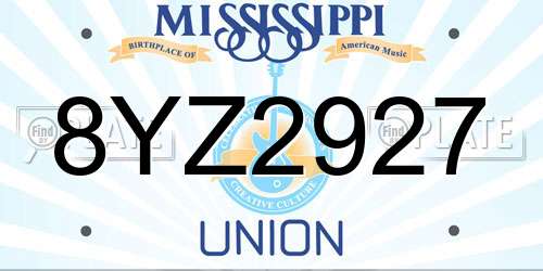 8YZ2927 Mississippi License Plate