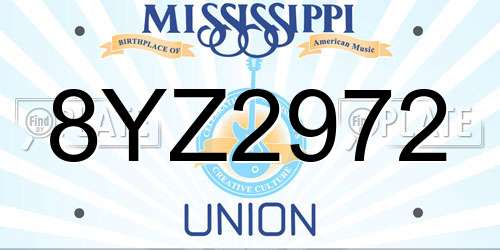 8YZ2972 Mississippi License Plate