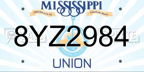 8YZ2984 Mississippi License Plate
