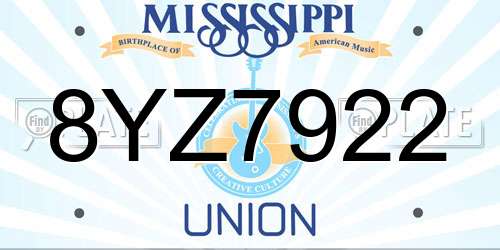 8YZ7922 Mississippi License Plate